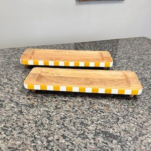 Striped yellow Wooden decor Trays